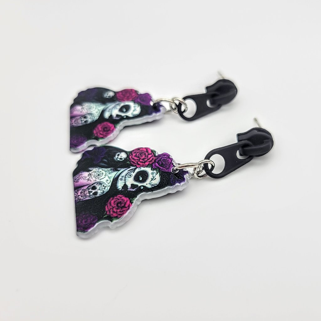 Halloween Day Of The Dead Black Zipper Fashion Stud Dangle Earrings